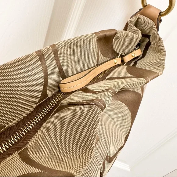 Coach Carly Signature Jacquard Leather Trim Large Hobo Shoulder Bag Y2K - Picture 12 of 14